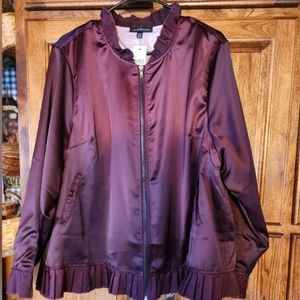 NEW Lane Bryant Satin Pleated Ruffle Jacket Plum Purple Plus Size 18/20